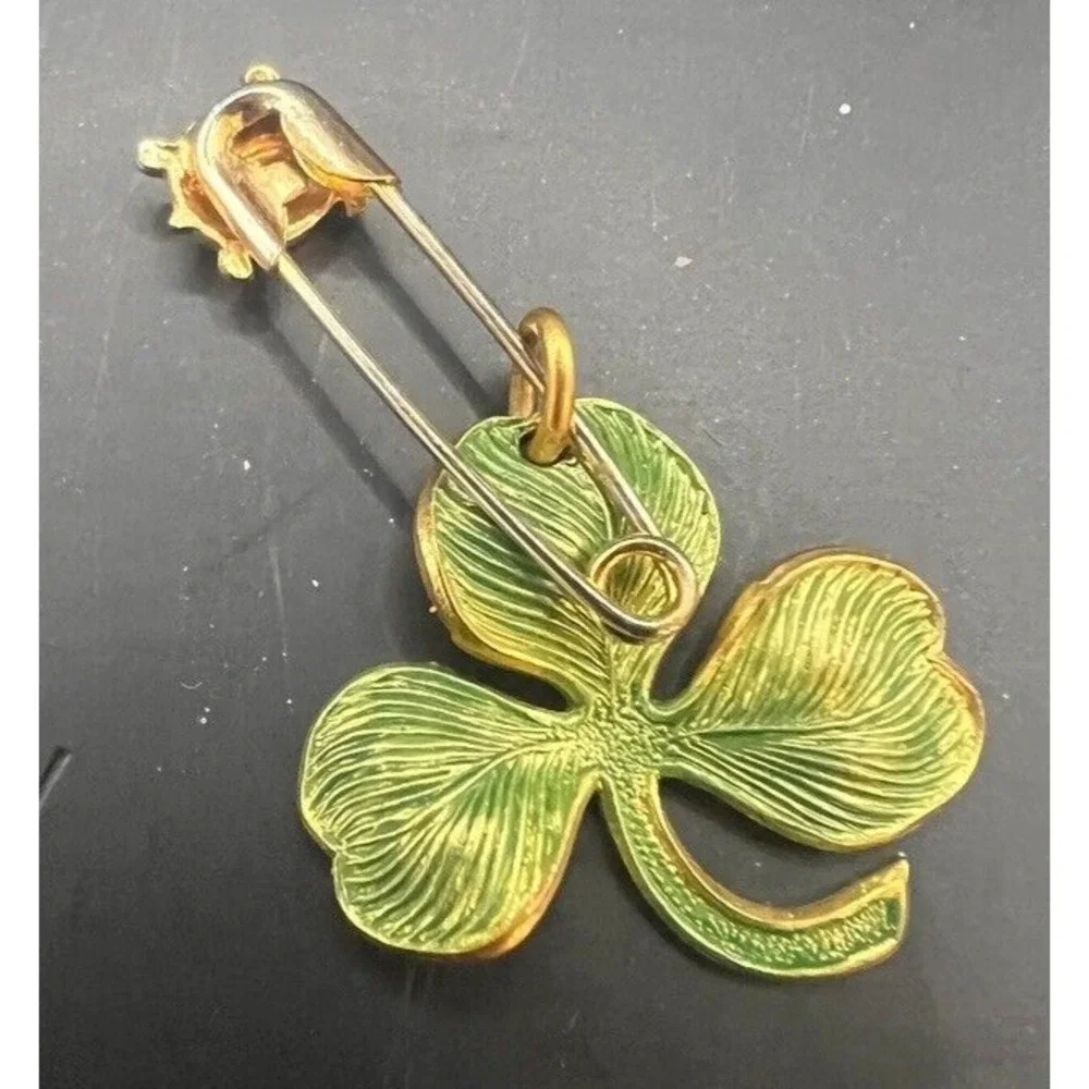 3 Leaf Clover & Turtle Brooch Pin Irish St Patrick Patty's Day Green & Gold Tone